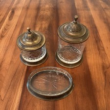 STUNNING 19th Century Cut Crystal & Ornate Bronze Lidded Jar Set & Dish✨ HEAVY picture