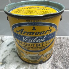Antique 1930s Armour's Veribest Peanut Butter 1 lb Tin Pail Mother Goose w/ Lid picture