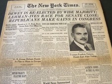 1946 NOVEMBER 6 NEW YORK TIMES - DEWEY IS RE-ELECTED BY WIDE MAJORITY - NT 5914 picture
