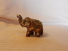 Brown Jeweled Resin Elephant Figurine With Trunk Up For Good Luck 2.625