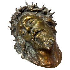 Fine French Late 19th Century Cast Bronze Head of Christ with Crown of Thorns picture