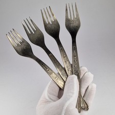 Rare Vintage Soviet 4 Titanium Fork Set Floral Ornament Design USSR 1960s Retro picture