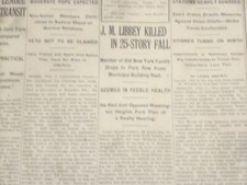 1922 FEBRUARY 2 NEW YORK TIMES - J.M. LIBBEY KILLED IN 25 STORY FALL - NT 9000 picture