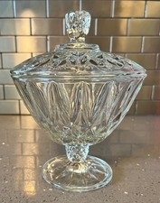 Vintage Lidded Compote Dish Pressed Clear Glass Candy Nuts 8” picture