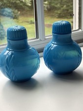 Victorian blue opaline glass vanity bottles Rare Matching Pair 1880 Atterbury Co picture