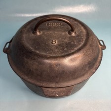 Vintage Lodge ARC LOGO #8 Cast Iron DUTCH OVEN w/ Domed Self Baster Lid picture