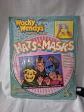 VTG 1991 WACKY WENDY's Hats & Masks Halloween Paper Plate NOS  GREAT NOSTALGIA picture