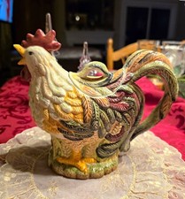 Vintage Rooster Tea Pot Glazed Ceramic Farmhouse Home Decor ( Read ) Country picture
