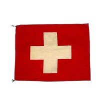 Vintage 1940s Swiss Flag Small Printed Cotton Switzerland WW2 Era 10