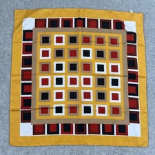 Vintage 60s Geometric Square Scarf Yellow Red Black White 100% Acetate Italy Mod picture