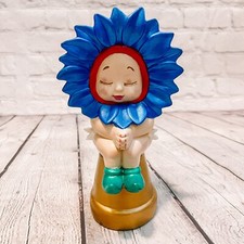 Vtg Ceramic Sunflower Baby Figurine Hand Crafted Flower Head Gold Blue Figure picture