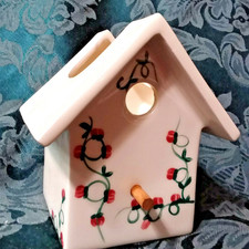HOMCO Home Interiors Ceramic Red Rose Vine Birdhouse/Planter/New Old Stock picture