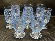 Cambridge Caprice Moonlight Blue Footed Pressed Glass Juice Glasses Set Of 8 Vtg picture