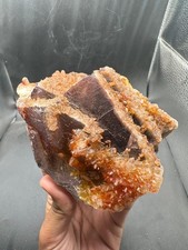 1.5kg Iridescent Fluorite with Orange Dog Tooth Calcite Unique Natural Crystal picture
