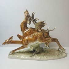 Vintage Hutschenreuther Tutter Porcelain Running Deer Stag Doe Germany Figurine picture