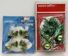 Vintage Shiny Brite Christmas Flocked Bell Ornaments Gift Sprig Decoration Green picture