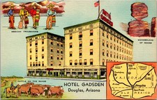 Hotel Gadsden Douglas Arizona Linen Postcard Mexican Troubadors Wonderland Rocks picture