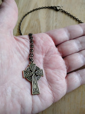 Bronze Celtic Cross Pendant Necklace Triquetra Knot Irish link chain picture