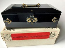 NIB VTG 1970' s Russian Musical Jewelry Box Black picture