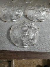 Vintage 60’s Pressed Glass 5 Pin Criss Cross 4” Diameter Bobeches picture