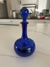 VTG Hand Blown Cobalt Blue Art Glass Genie Bottle Decanter Bubble Textured 11
