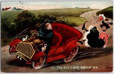 VINTAGE GIRL I LEFT BEHIND ME MOTOR CAR ACCIDENT COMIC MILLAR LANG POSTCARD PF picture