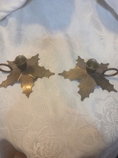 Set Of 2 Vintage Solid Brass Holly Leaf Candle Holders 6