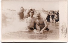 RPPC Argentina - Affectionate male couple frolic in sea - 1943 - Gay interest picture