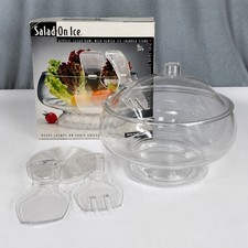 Vintage Prodyne Salad-On-Ice Acrylic Serving Bowl Set Dome Lid Servers picture