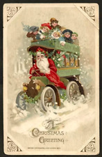 Rare~Winsch~ Santa Claus Driving Bus with Children ~Antique Christmas~ Postcard~ picture