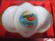 NIB Vintage 22K GOLD Trimmed WHITE RELISH DISH by ANCHORGLASS/FIRE KING - 1950's picture