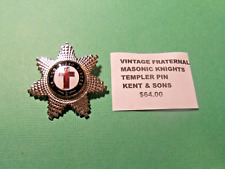 Vintage Fraternal MASONIC KNIGHTS TEMPLAR Pin, from Maker KENT AND SONS picture