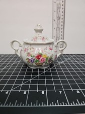 Vintage Lipper Mann Bristol Garden Sugar Bowl Lid L & M Porcelain Ribbon Flower picture
