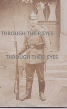 Original WW1 Photo postcard German Soldier Rifle & Pickelhaube 1915 picture
