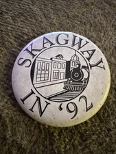 Vintage Skagway Alaska 1992 Pinback Button Gold Rush Railroad Souvenir picture