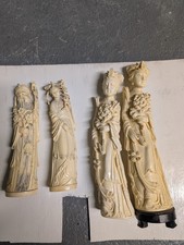 Vintage Chinese Faux Ivory Resin Statues Asian Figures Immortals Set of 4 8