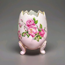 Pink Footed Cracked Egg Hand Painted Roses Napcoware Vase picture