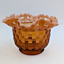 Fenton Amber Basketweave Open Edge Opalescent Ruffled Top 1092 Bon Bon Dish Bowl picture