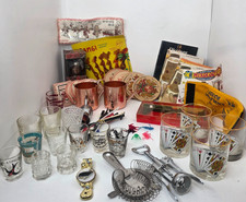 MCM Vintage Cocktail Bar Accessory Lot Souvenir Short Glasses Strainer Guides picture