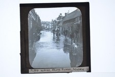 Flood Water River Severn Street Scene Horses Dog Lantern Slide c1900s picture