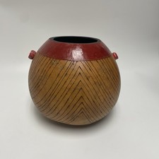 Artisan Hand-Carved Gourd Red Basket picture