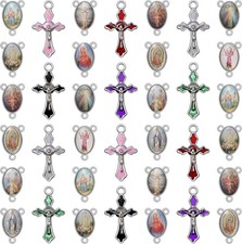 60Pcs/30Set Rosary Making Kits Supplies Religion Cross and Center Medal Charms A picture