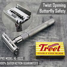 Haryali London Double Edge Safety Razor, Twist To Open Butterfly Design + Blades picture