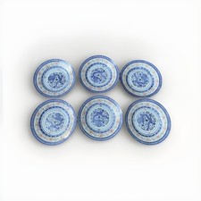 Chinese Jingdezhen Blue and White Dragon-Pattern Dessert/Salad Plate (Set of 6) picture