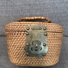 Antique Chinese Wedding Tea Woven Basket With Brass Hardware picture