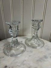 Pair of Vintage Glass Candleholders 4 inch Clear Collectible Taper Classic VTG picture