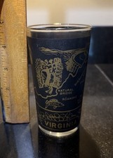 Vintage ~ Commonwealth of Virginia ~ Black & Gold Souvenir Glass Tumbler 4.75” picture