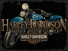 HARLEY DAVIDSON BLUE MOTORCYCLE BIKE HEAVY DUTY USA MADE METAL ADVERTISING SIGN picture