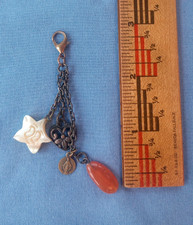 Vintage Religious charm Keychain Mother Mary stone accent mother of pearl unique picture