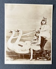 Whimsical Antique Studio Photo Of Young Girls With 2 Swans A Trip To Fairyland picture